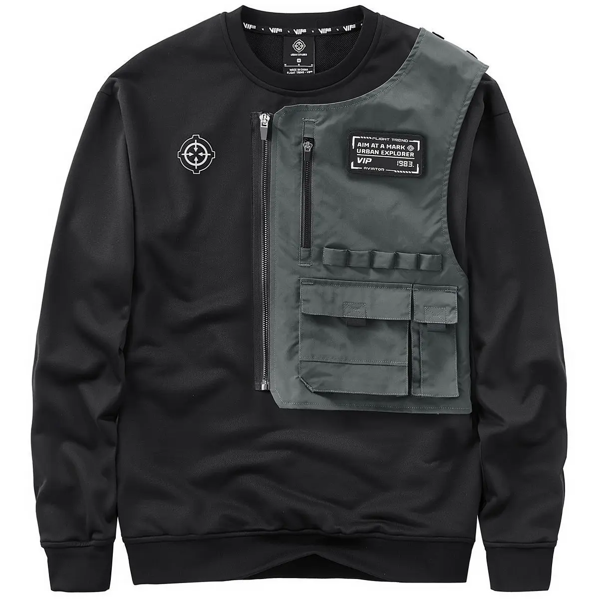 

Толстовка мужская Techwear в стиле Харадзюку, Свитшот со съемным дизайном спереди, пуловер ВВС, Лоскутная тактическая футболка в стиле хип-хоп