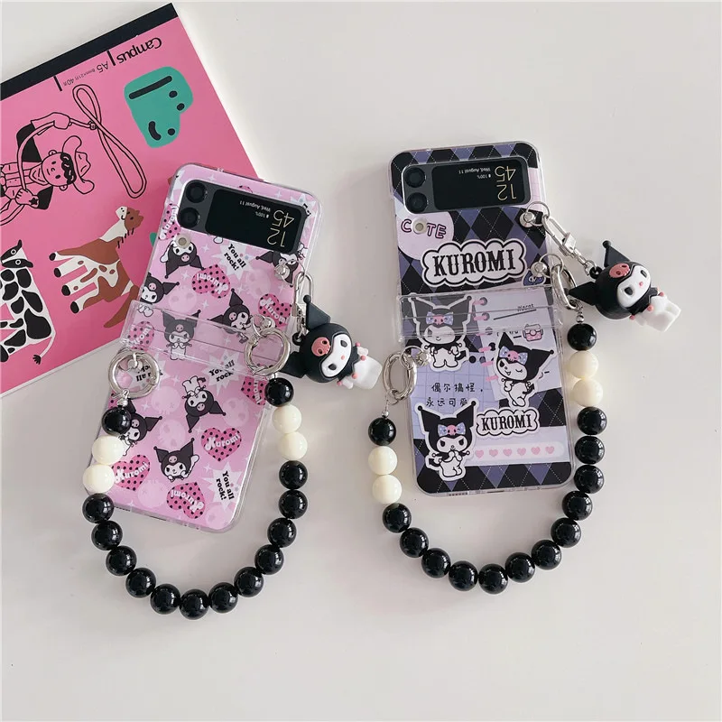 

Cute Black Cat Pendant Chains Phone Case for Samsung Galaxy Z Flip 3 Z Flip 4 Hard PC Back Cover for ZFlip3 ZFlip4 Case Shell