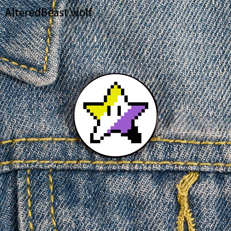 

Nonbinary pride star Pin Custom Brooches Shirt Lapel teacher tote Bag backpacks Badge Cartoon gift brooches pins for women