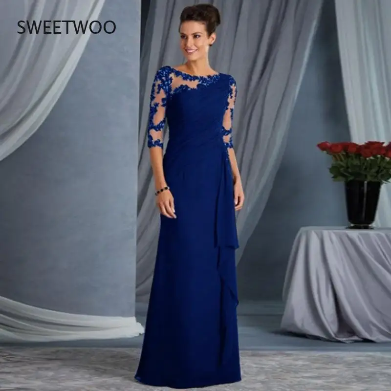 

2021 New Fashion Mother of The Bride Dresses Women Lave O Neck Half Sleeve Wedding Party Vestido Elegant Evening Robe