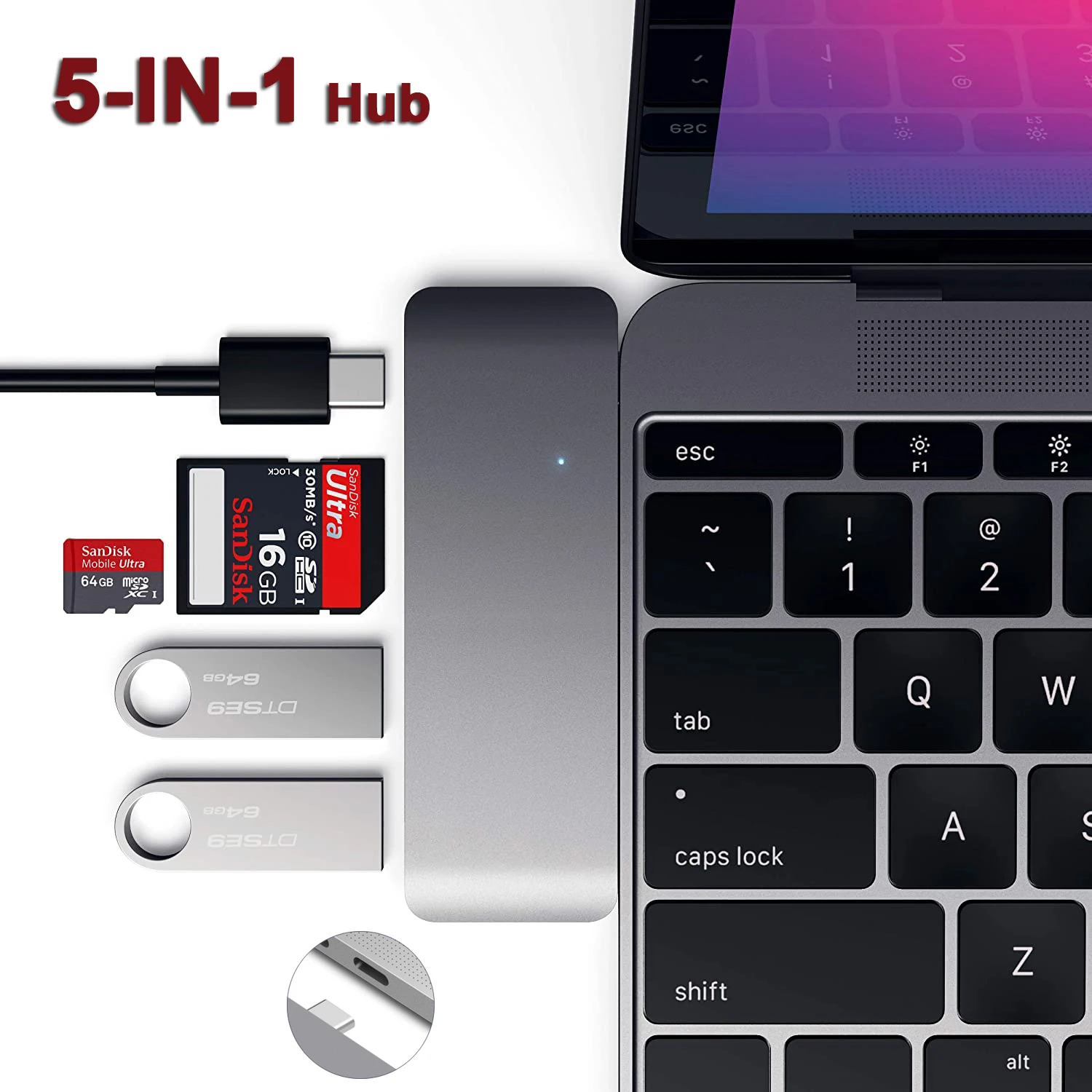 

5 In 1 USB Type C Hub USB-C Dock Adapter with USB3.0 PD Thunderbolt 3 SD/TF Card Reader Slot for MacBook Pro Air/2018 IPad Pro