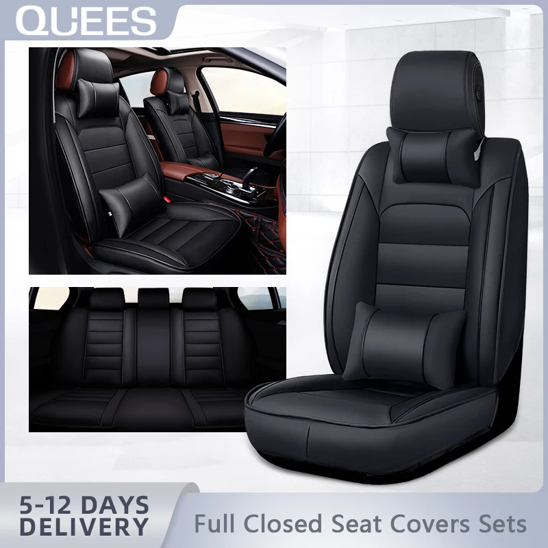 

Quees Universal Car Seat Cover Head Waist Pillow PU Leather Pad Mat Auto Front and Rear Full Closed Cushion Interior Accessories