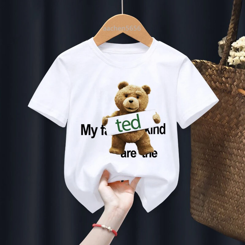 Rock Music Bear Hip-Hop Print Boy Girl White T-shirt Kid Autumn Harajuku Kawaii Funny Clothes Little Baby Y2K Clothes,Drop Ship