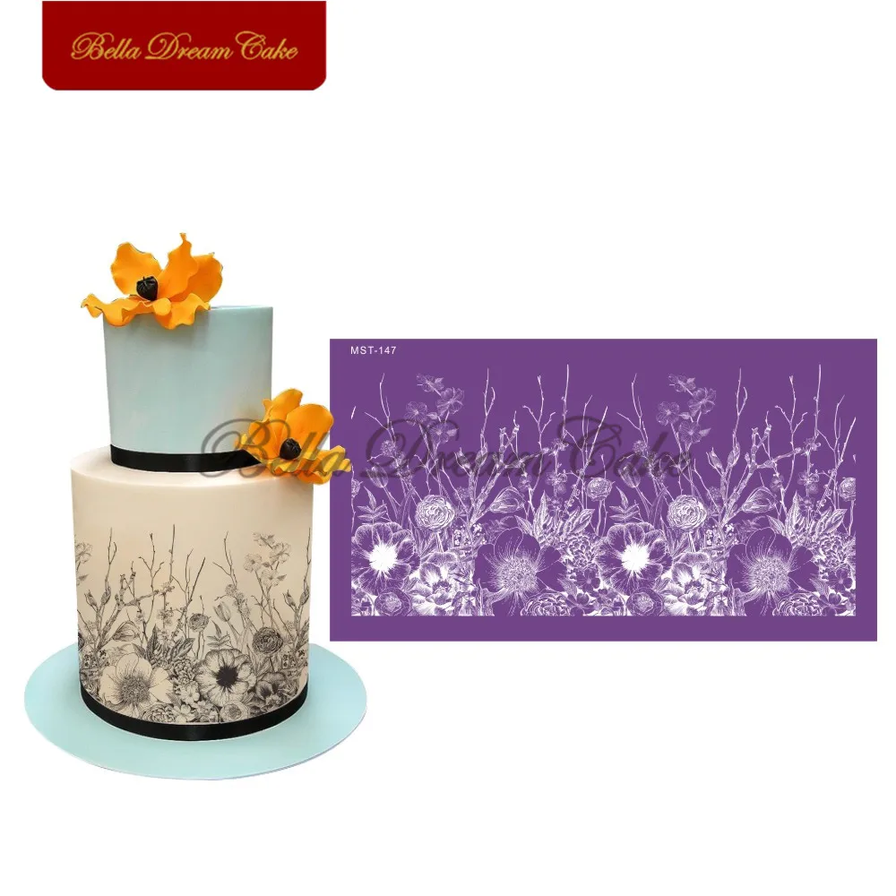 

Floral Scenery Cake Stencil Fabric Lace Mesh Stencils Wedding Cake Border Template Fondant Mould Cake Decorating Tools Bakeware