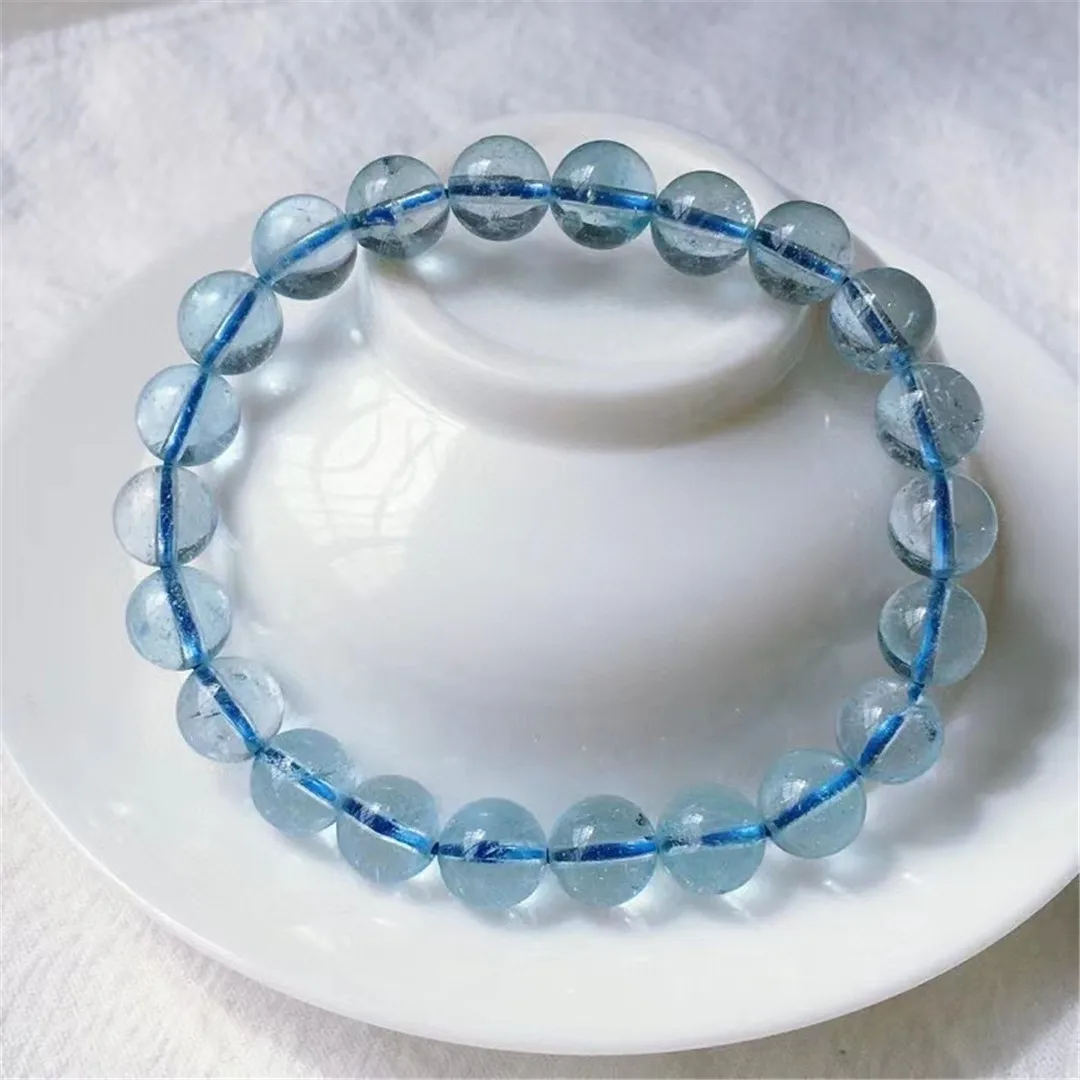 

Браслет из натурального кварца с голубым топазом, 8 мм