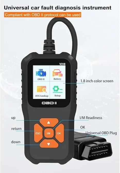 Фото Сканер OBD2 ELM327, полный сканер для проверки автомобиля, чтение и очистка кода, автомобильный прибор для диагностики неисправностей V318 №3