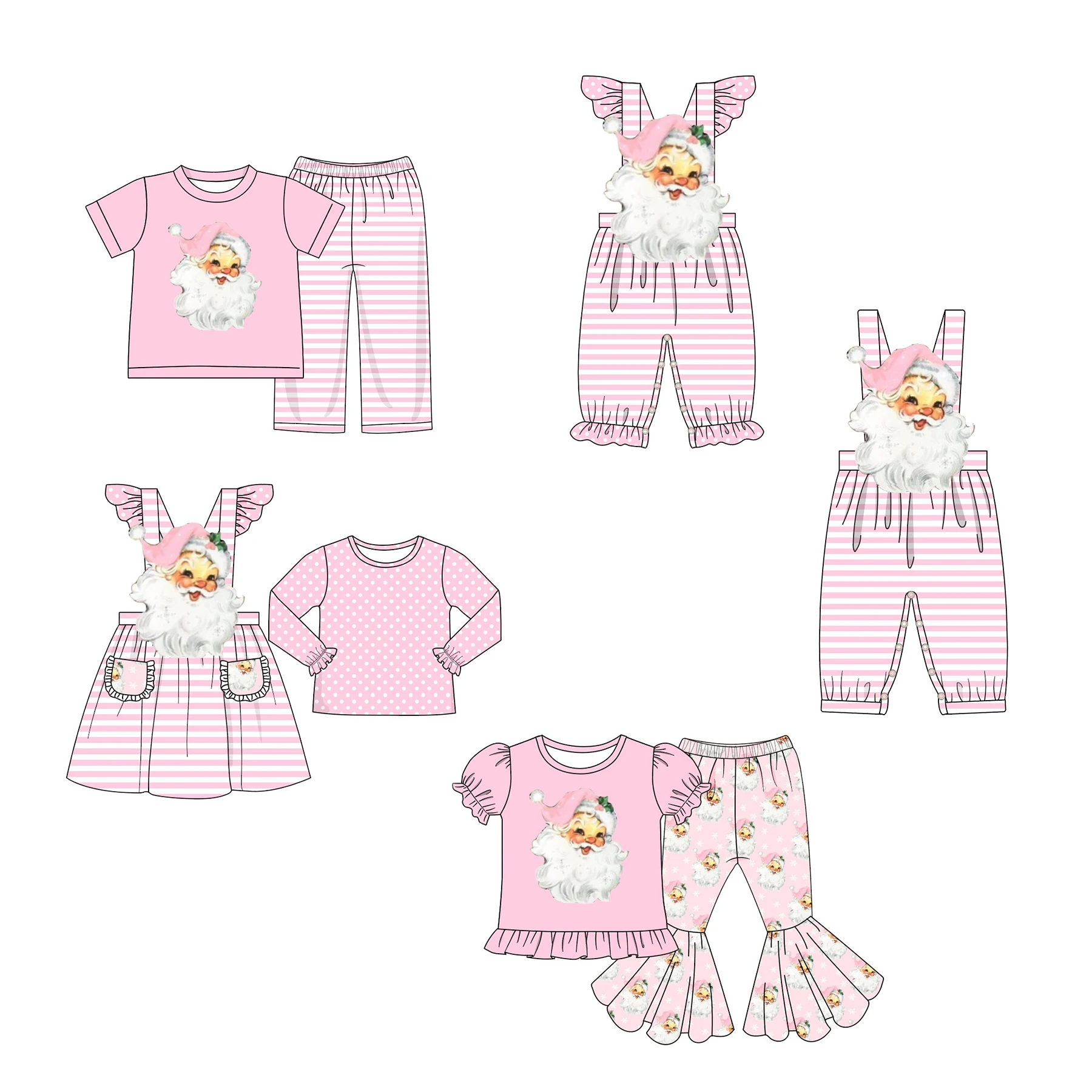 

Christmas Outfits Baby Jumpsuit Girl Clothes Set Santa Claus Dress Embroidery Bodysuit Children's Suit Pink Romper 1-8T Pants