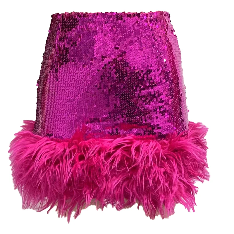 

Мини-юбка женская с завышенной талией, блестками и перьями