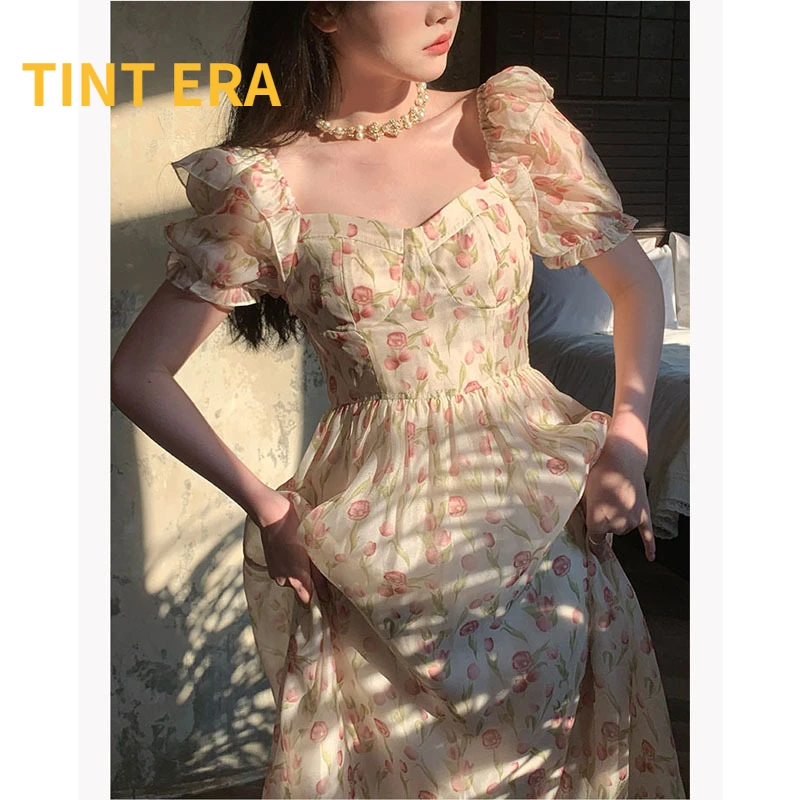 

TINT ERA Ins Dresses Summer 2023 New Female French Advanced Hepburn Style Design Sense Niche Gentle Floral Long Dress Elegant