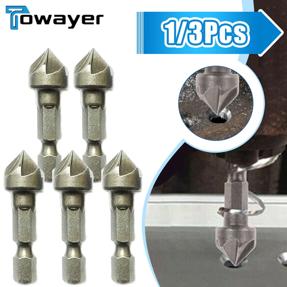 

1/3PCS Hexagonal Shank Six-Blade Chamfering Tool Carbon Steel Sandblasting Chamfering Knife Woodworking Hole Opener Countersink