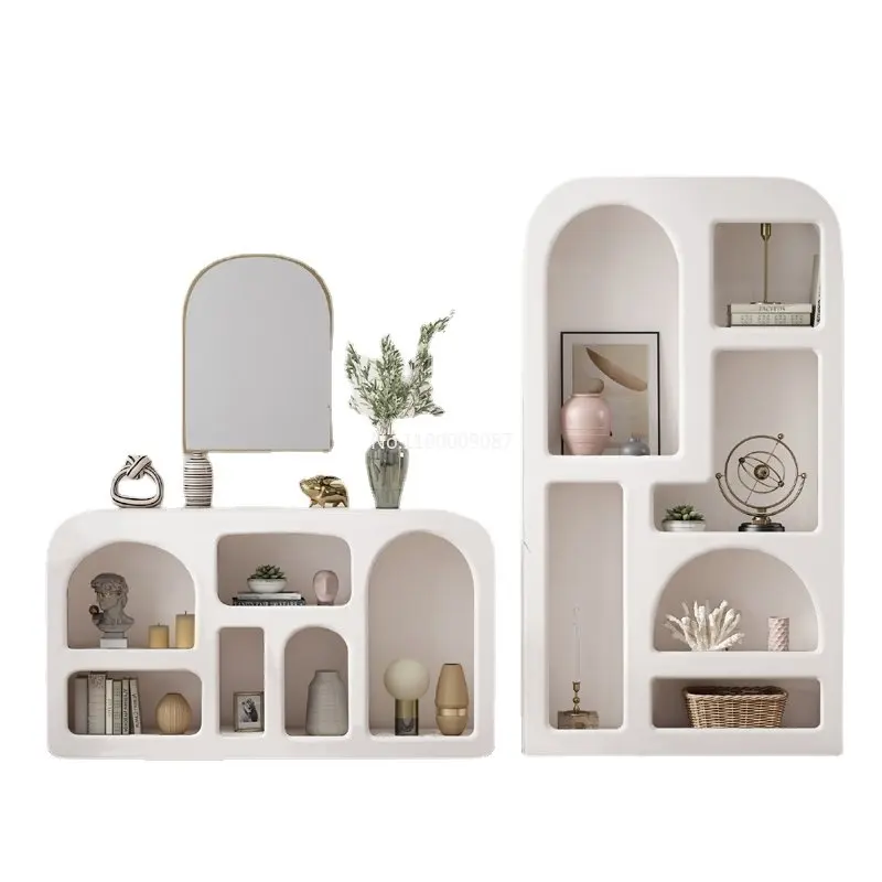 

GY White Display Cabinet Product Display Cabinet Nordic Simple Living Room Arch Cave Storage Curio Cabinet Floor Bookcase