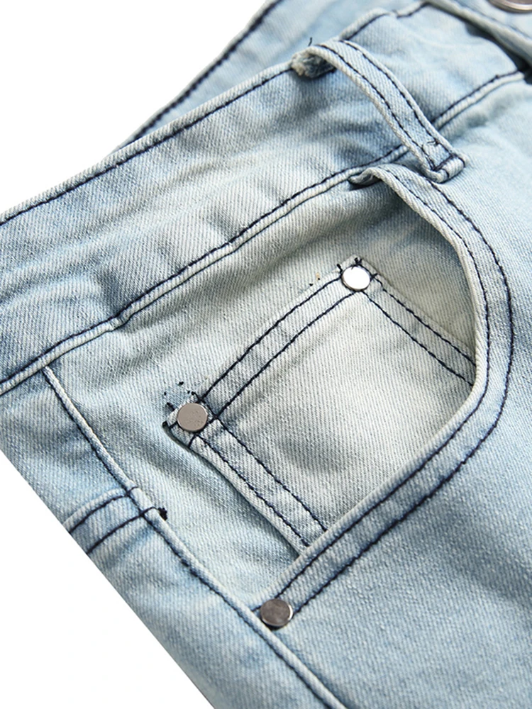 2023 Men European And American Street Denim Long Jeans Light Blue Feet Slim Solid Color Plus Size Denim Pants Free Shipping