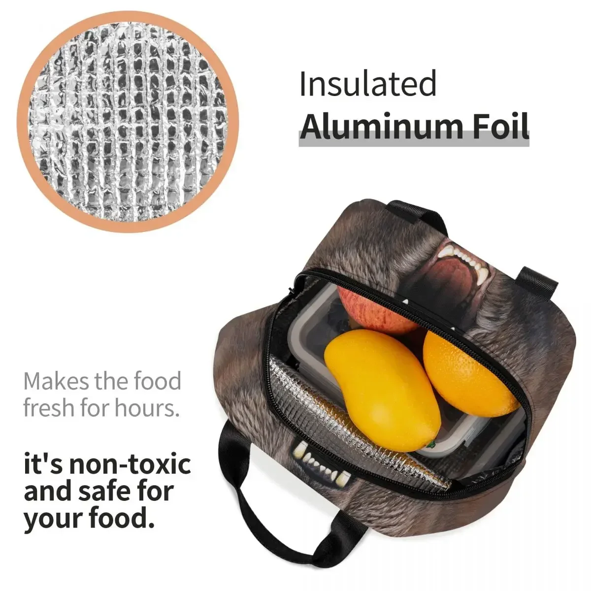 Изолированная сумка для обеда с медведем злого медведя женщин и мужчин