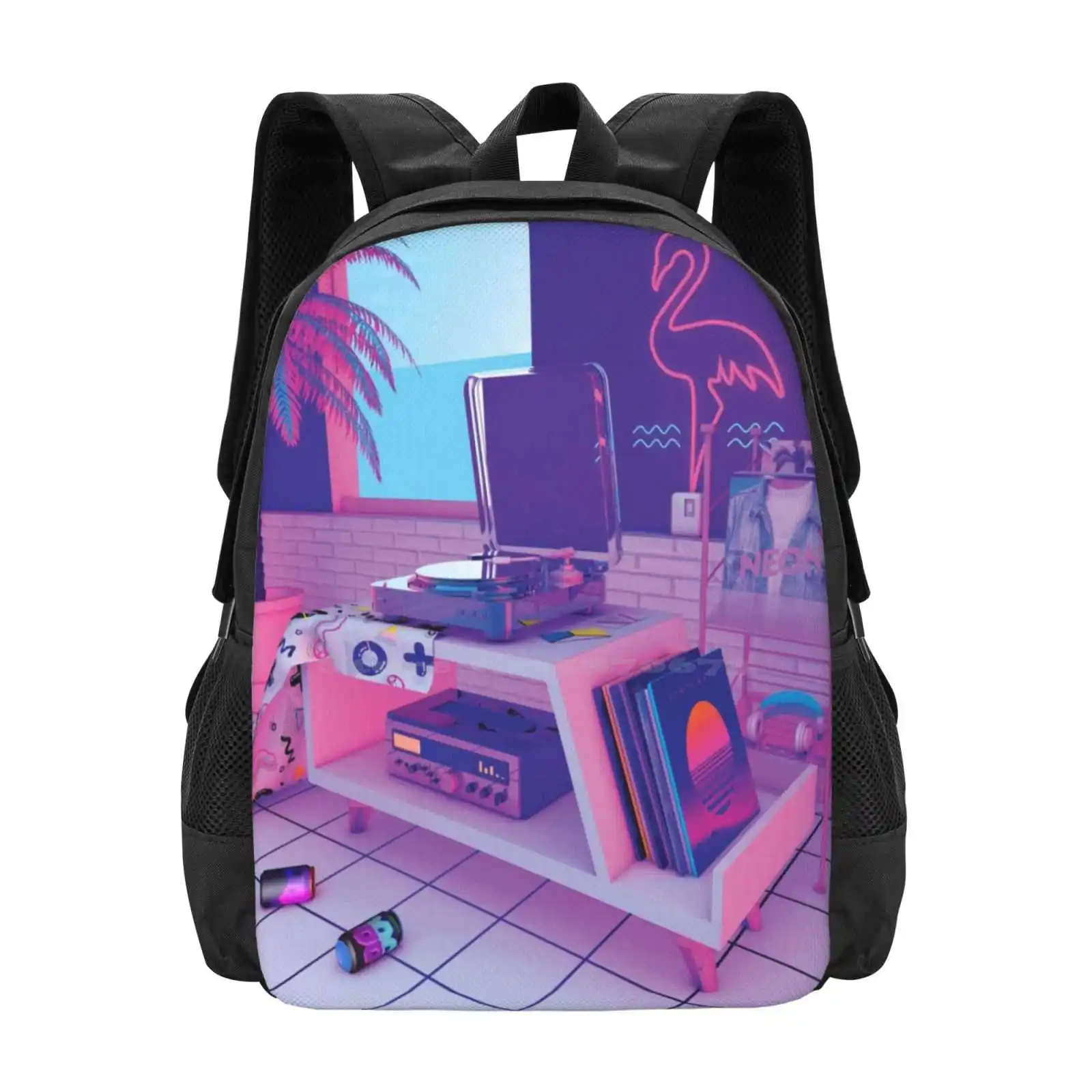 

S P I N G W A V E 3D дизайнерский рюкзак с принтом Студенческая сумка Synthwave с ретроволновой виниловой коллекцией Dreamwave Ретро дизайн