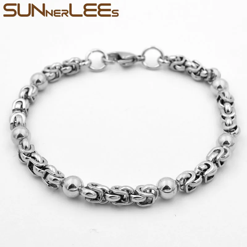 

SUNNERLEES ювелирные изделия браслет из нержавеющей стали 5 мм Геометрическая Византийская звеньевая цепь серебряного цвета с золотым покрытием для мужчин женщин SC125