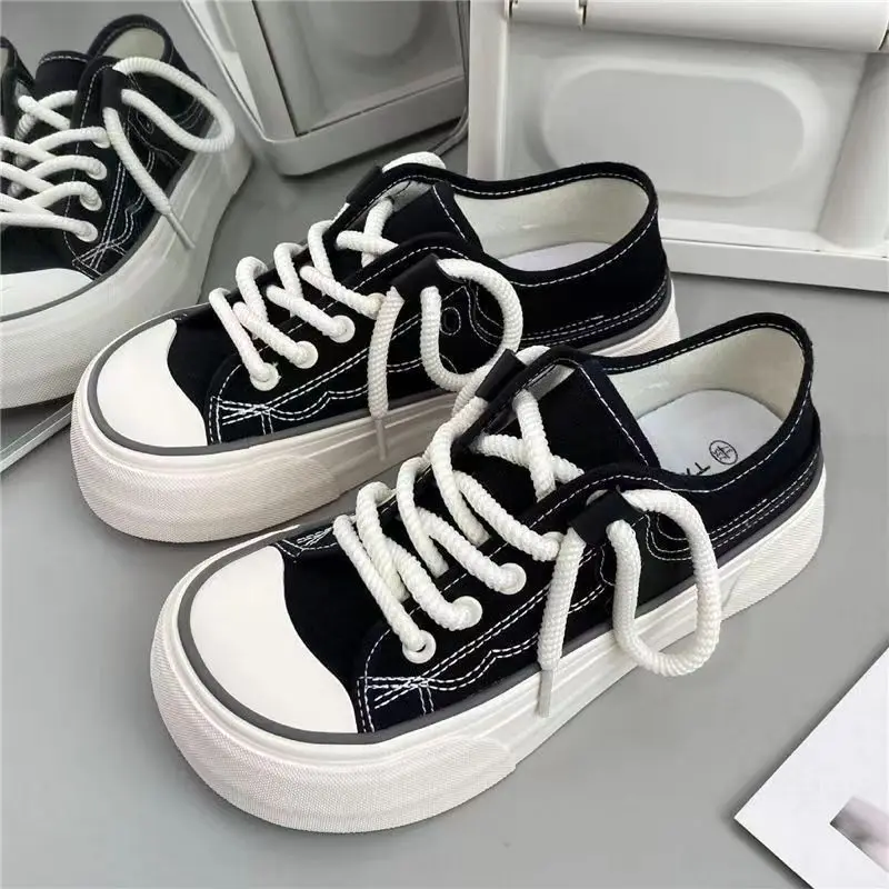 

Women Platform Canvas Shoes Lace Up Chunky Sneakers Female Outdoor Trainers Fashion Big Toe Casual Shoes Sapatos Feminino
