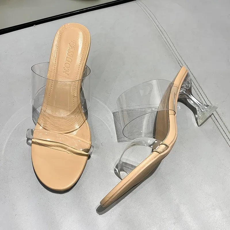 

2022 New Women Sandals PVC Jelly Crystal Heel Transparent Women Sexy Clear High Heels Summer Sandals Pumps Shoes plus size 34-42