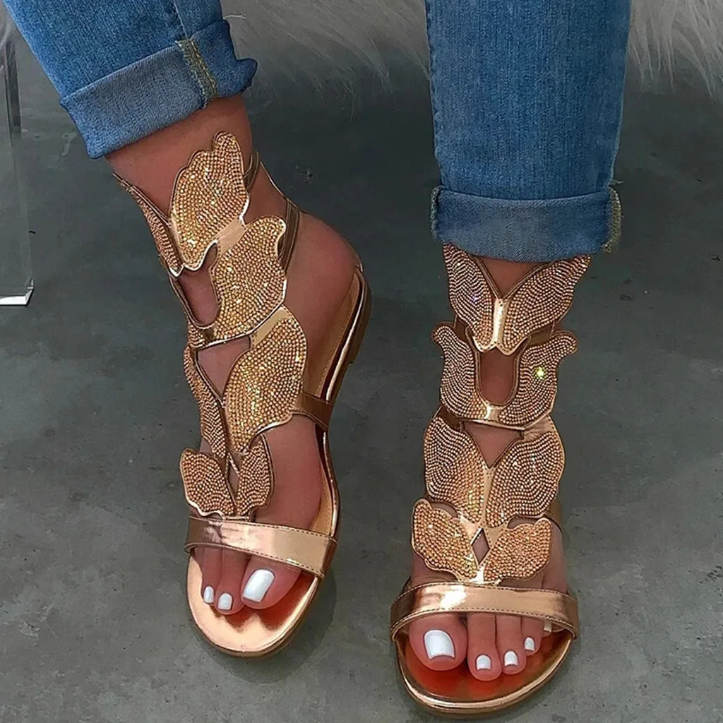

2022 Fashion Women's Sandals Ladies Fashion Casual Crystal Open Toe Rhinestone Sandals Low Heel Shoes Female Streetwear Shoes