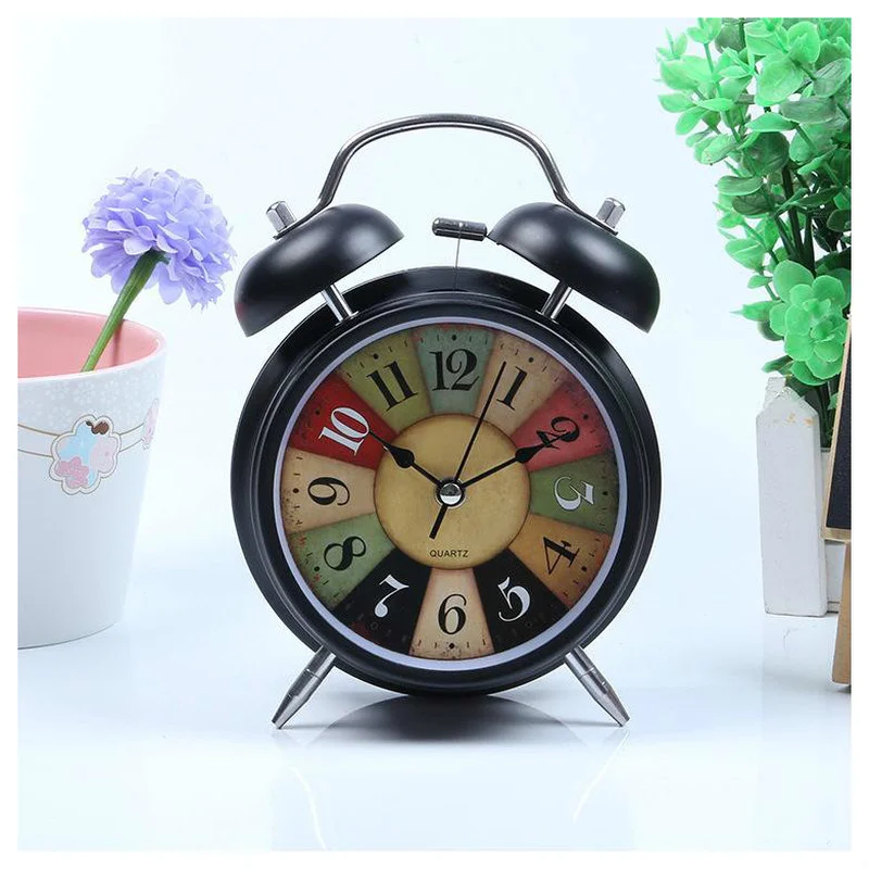 

European-Style 4 Inch Bell Alarm Clock Retro Creative Classic Simple Quiet Student Loud Double Bell Table Clock