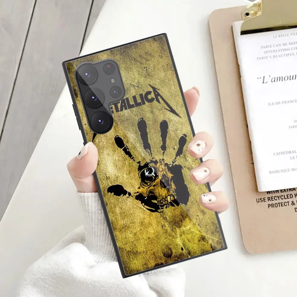 M_metallicaes Phone Case For Samsung Galaxy S24 S23 S22 S21 S20 Ultra FE Plus Black Glass Cover