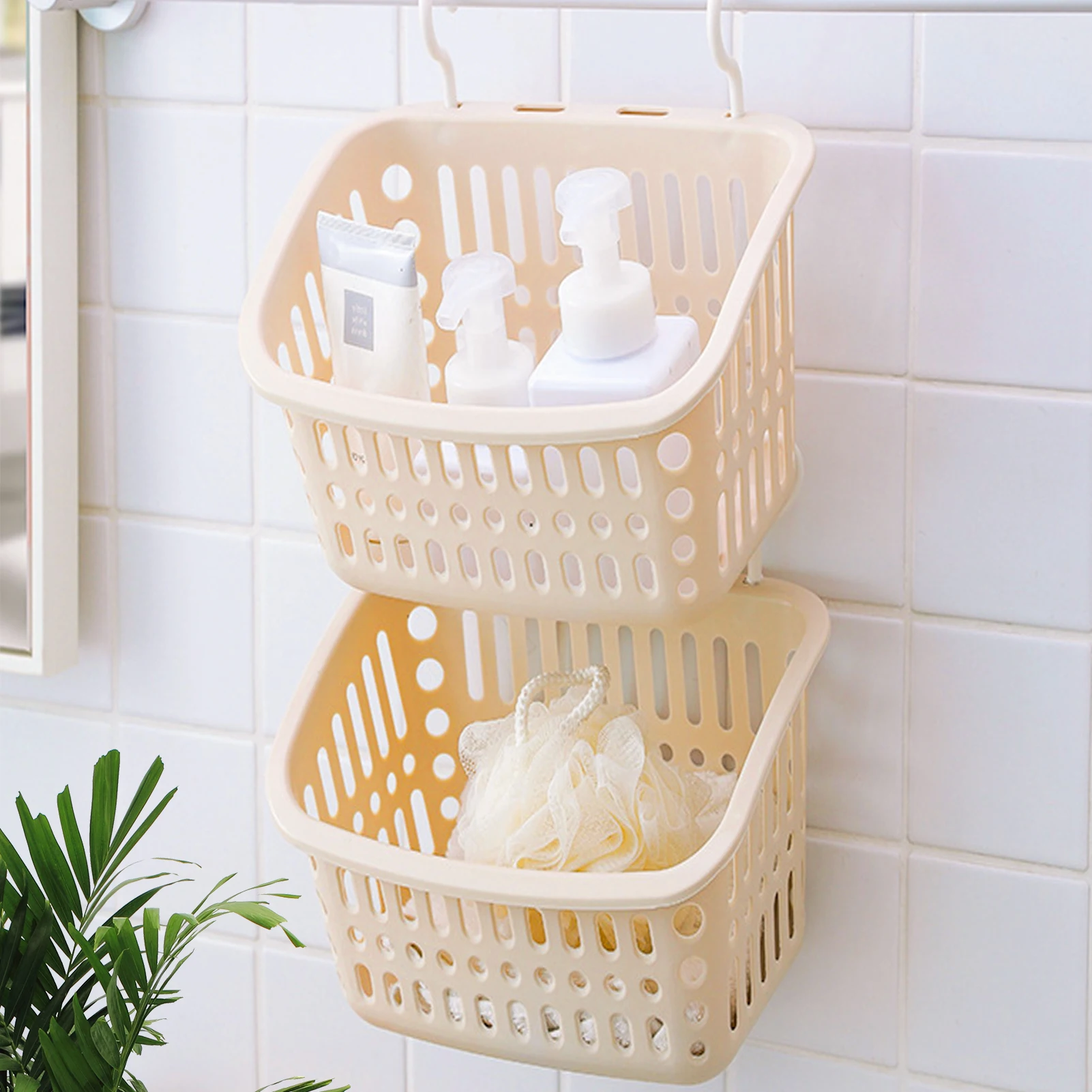 

1PC Hangable Storage Basket Bathroom Hanging Baskets Household Plastic Kitchen Bathroom Shower Storage Wall Hanging Basket