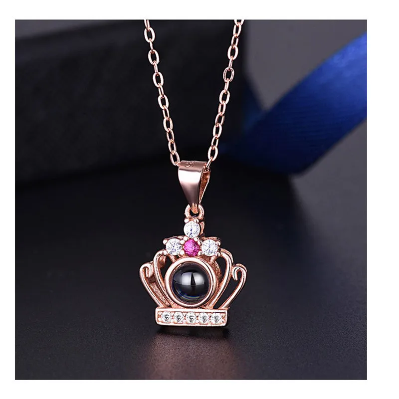 

Fashion High Quality s925 Sterling Silver I Love You 100 Languages Projection Necklace Ladies Love Memory Birthday Gift Ornament