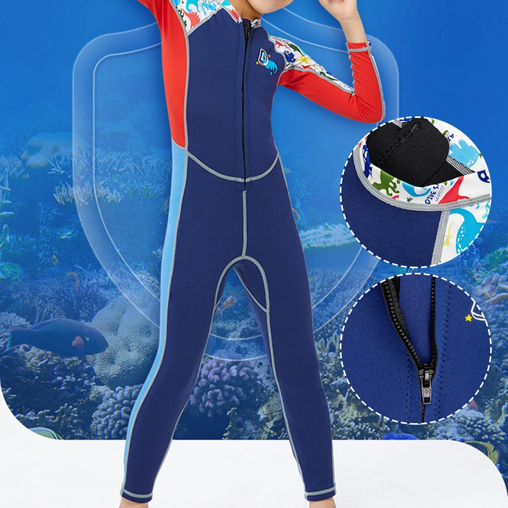 

Hot Children's Wetsuit One Piece Swimsuit Long Sleeve Sun Protection Wetsuit Diving Suit Durable Elasticity