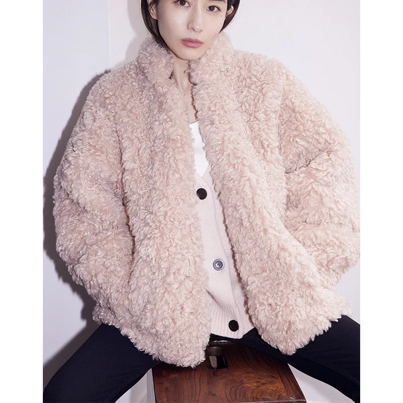 

Женская Повседневная куртка из овечьей шерсти, универсальная свободная утепленная пушистая куртка на осень и зиму, 22 года