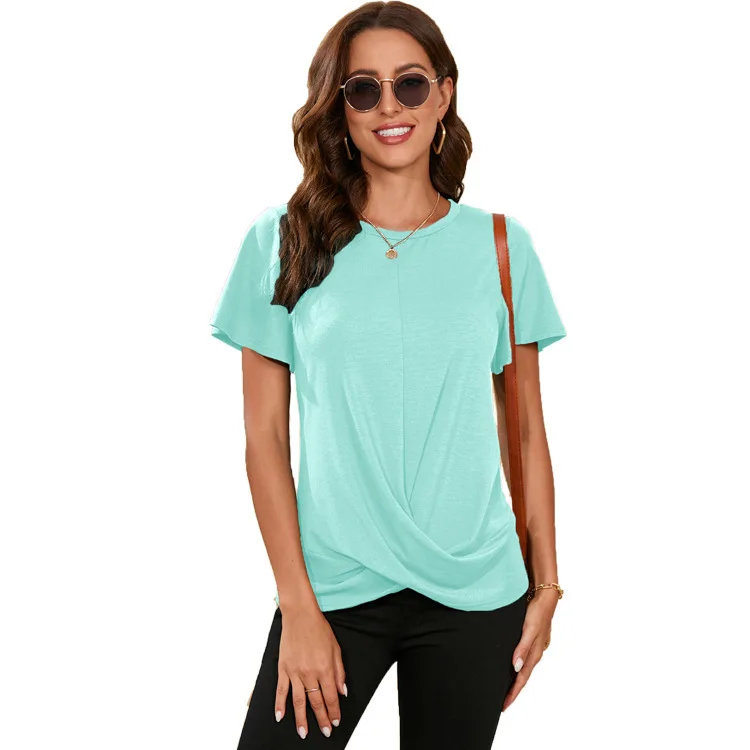 

2022 Round Neck Maternity Solid Twist Short Sleeve T-Shirt GRAY22