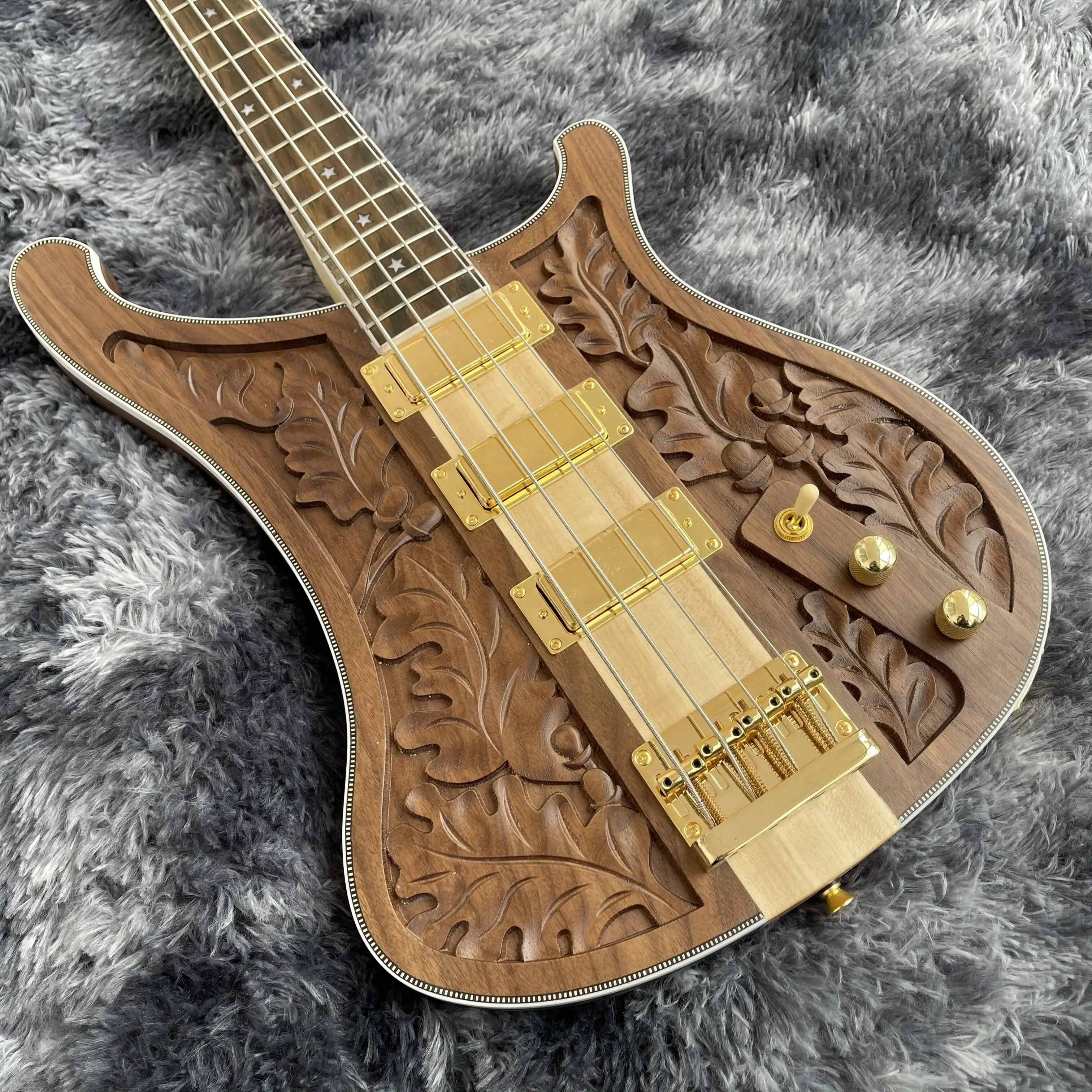 

4 струны 4001 4004 LK Lemmy kilmr Ограниченная серия Натуральный Орех ручная резная электрическая бас-гитара Золотая фурнитура