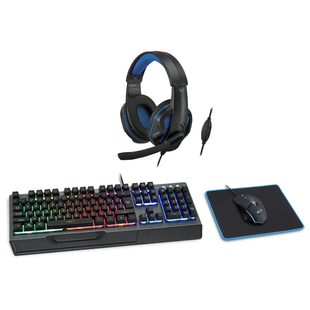 

Wired Gaming Kit with Headphone, LED Back-Lit Keyboard, LED Lighted Mouse, Mouse Pad, Universal, IAGMK20VP