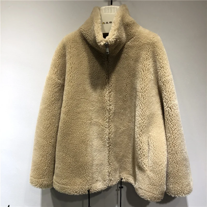 ICCLEK 2022 fur coat women's autumn and winter thickened loose wool grain sheep shearer cardigan short zipper