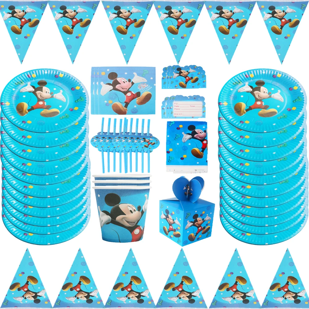 

Blue Disney Mickey Mouse Themed Party Disposable Cutlery Set Paper Cup Plate Ornament Birthday Party