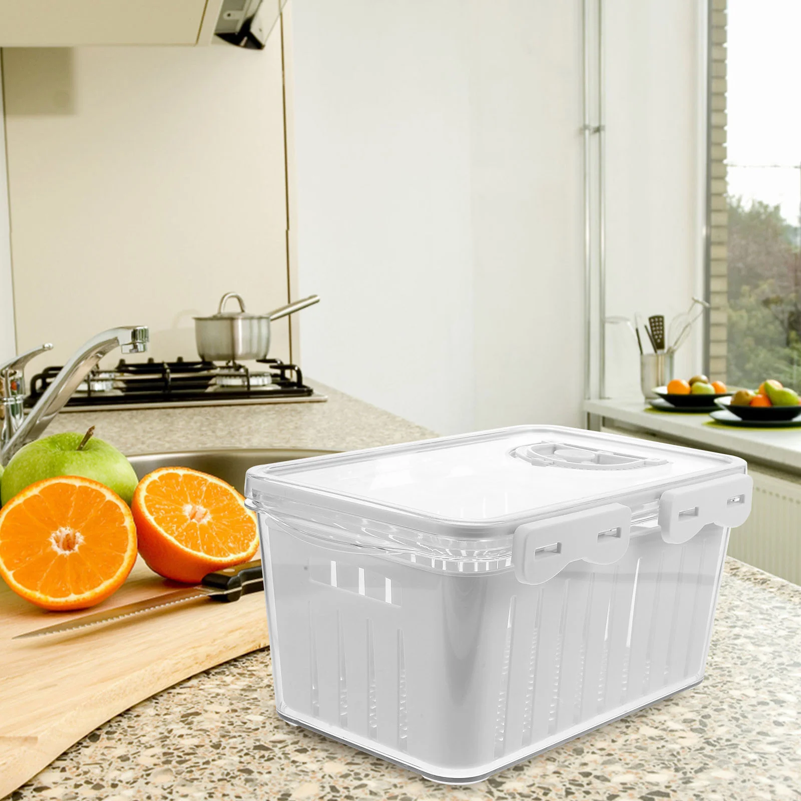 

Fruit Storage Containers Fridge Removable Colander Lid Airtight Food Storage Case Produce Saver Container Refrigerator Keep