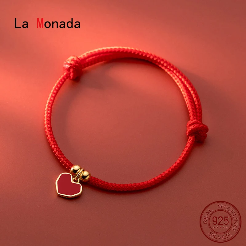 

Женский браслет из эпоксидной смолы La Monada, ювелирное украшение в виде звеньев с красной нитью и сердцем, 16-22 см