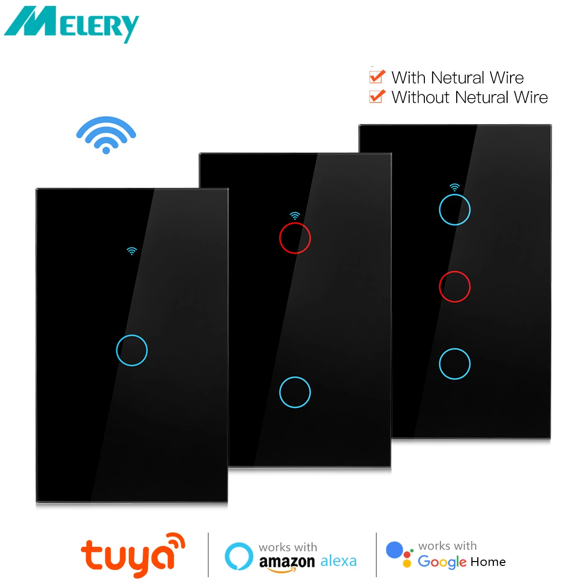 

Melery Tuya Smart WiFi Light Wall Switch Touch Sensor Interruptor House Inteligente Glass Panel Remote by Alexa Google Home