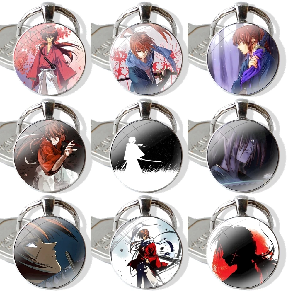 

Pendant Car Key Chains Handmade Glass Cabochon Keychain Rurouni Kenshin