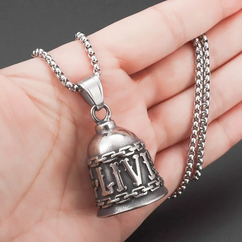 

Retro Live To Ride English Bell Pendant Locomotive Men's Necklace Motorcycle Riding Rock Party Necklace