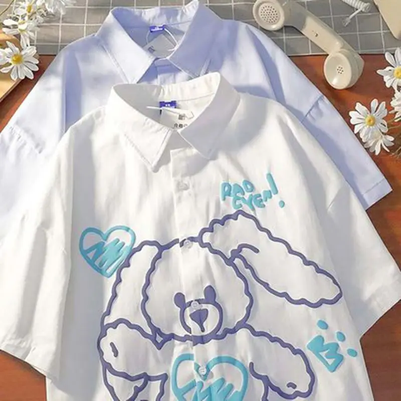 

Женская рубашка с коротким рукавом Love Bear, Повседневная японская рубашка с пуговицами, корейский стиль, лето 2022