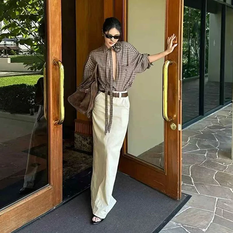 Фото Genayooa винтажная клетчатая рубашка женская Dee Vneck сексуальная рубашка топы Y2k цветочные сказочные футболки уличная одежда американская рубашка в стиле ретро 90-х годов №2