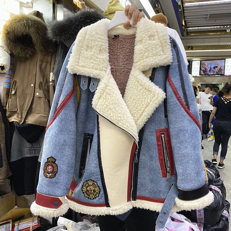 

Beige Lamb Coat Women's Autumn Winter Versatile Jacket 2021 New Fur One Piece Motorcycle Suit Loose Short Coat