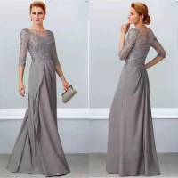 a line grey mother of bride dresses illusion o neck ruffle half sleeves sequined wedding banquet mom elegant evening dress gowns