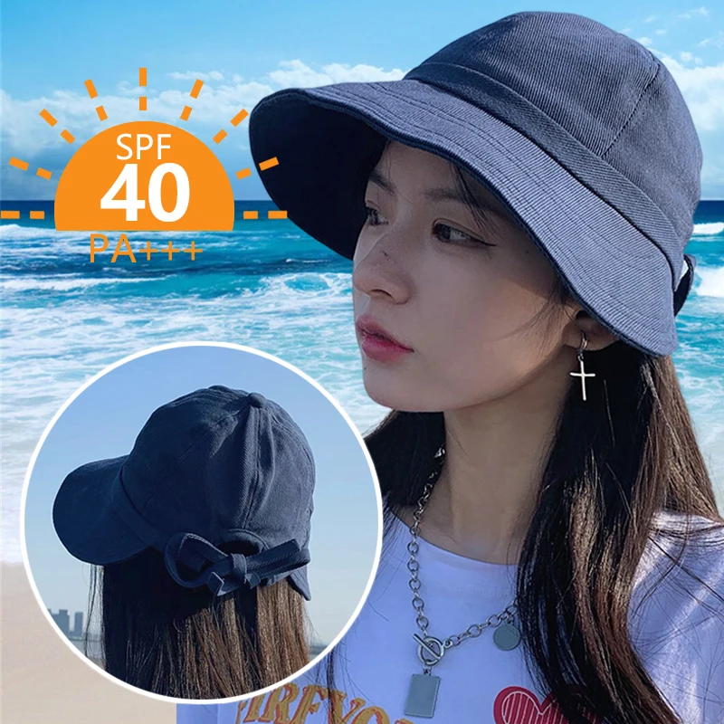 

Foldable Fisherman Outdoor Hat Summer Women Beach Sunhat Adjustable UV Protection Bucket Caps Wide Brim Ponytail Panama Cap
