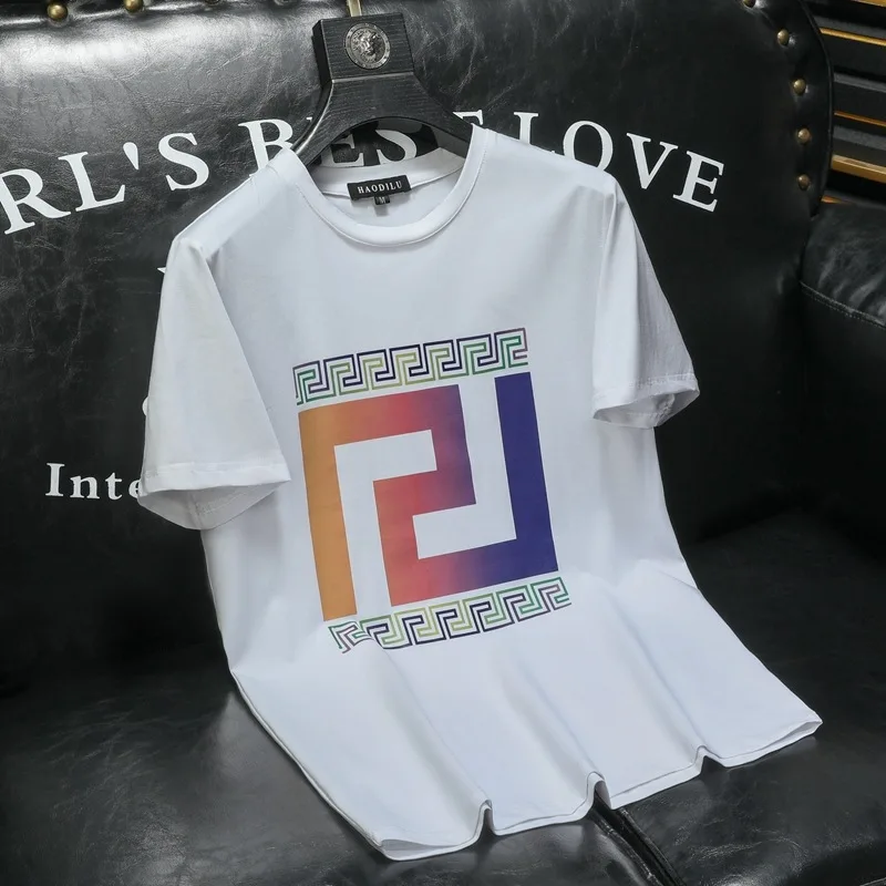 

2022European and American High-end Boutique Summer New Light Luxury Men's Printed Short-sleeved Tide Brand Round Neck T-shirt