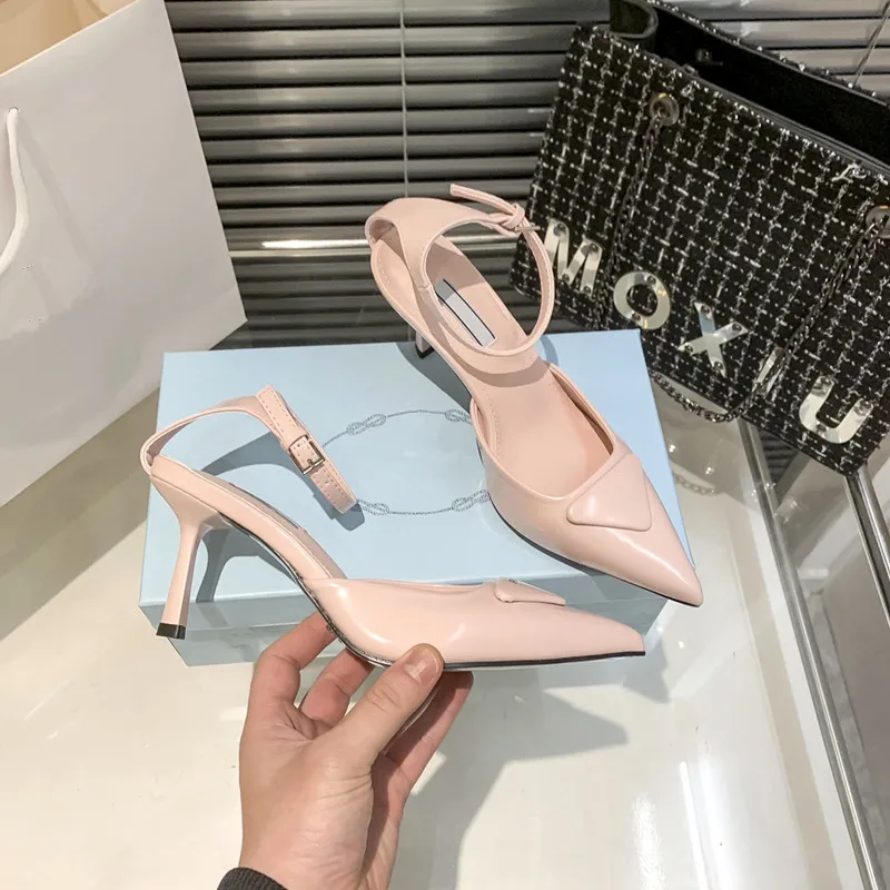 Lacquer Leather Buckle Women's Sandals New Slim Heel Sandals Women's Summer Fashion Designer's One Line Buckle High Heels Women