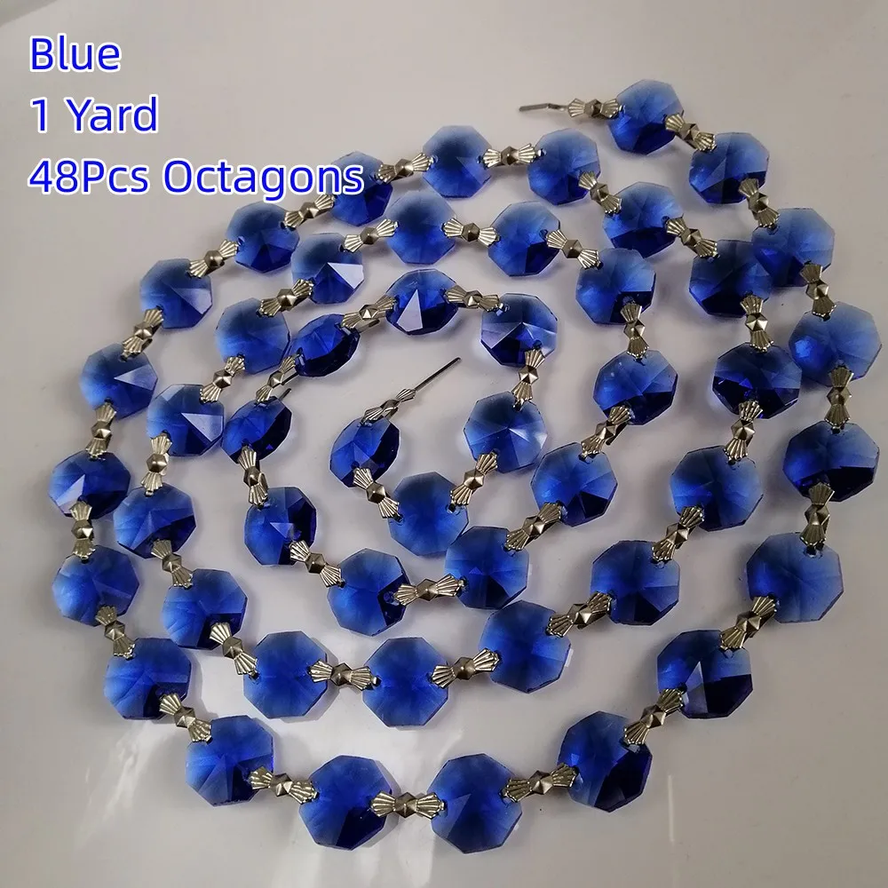 1 ярд 14 мм, хрустальные бусины, восьмиугольная гирлянда, подвесная цепочка «сделай сам», занавеска для свадебной вечеринки, украшение для рождественской елки, Серебряная булавка