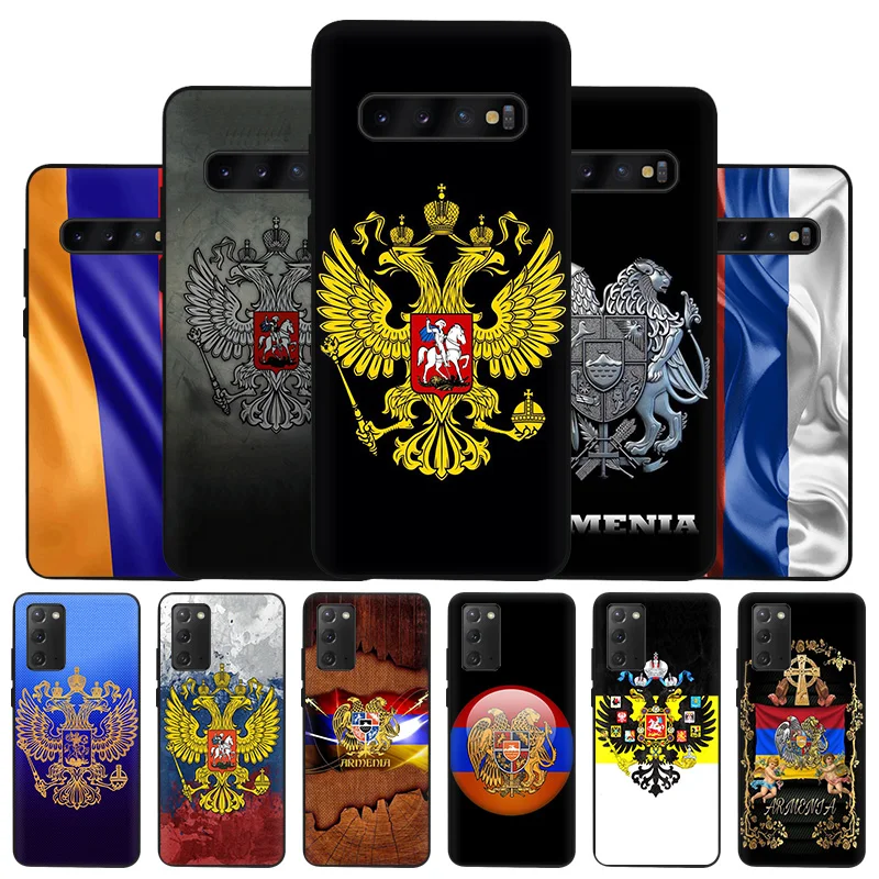 

Fashion Russia Armenia Flag Black Phone Case for Samsung A03 A50 A70 F62 F52 A30 A20s A02 F42 F23 A40 A10e F12 F22 F41 A90 Cover