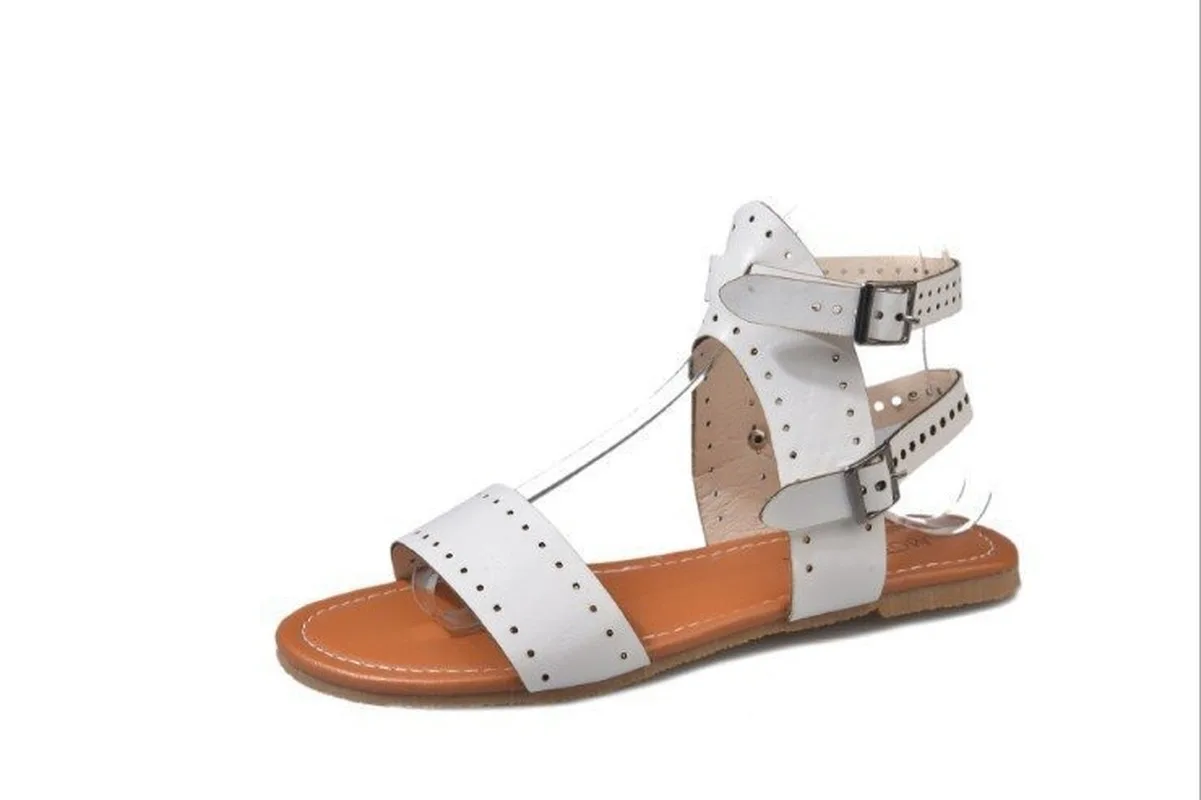 

Women Sandals Flat Gladiator Leather Sandals Summer Shoes Woman Rome Style Double Buckle Casual Beach Sandles Plus Size 35-43