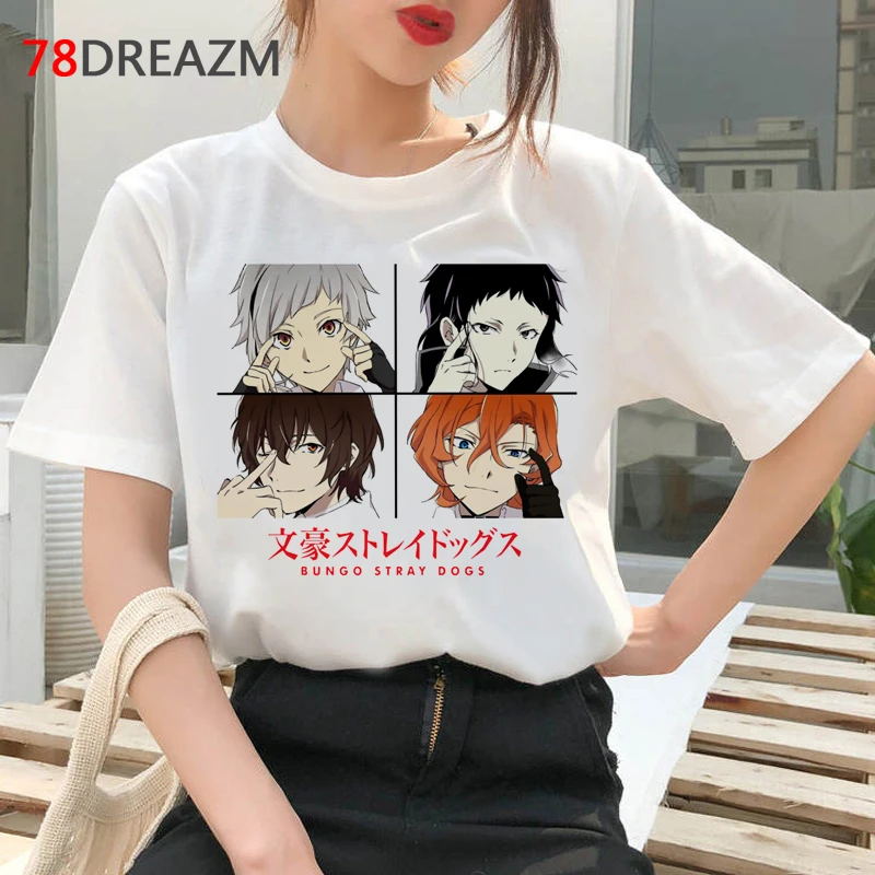 

Bungou бродячие собаки, Мужская футболка ulzzang harajuku, белая футболка, гранж 2022, летний топ tumblr, графические футболки для женщин