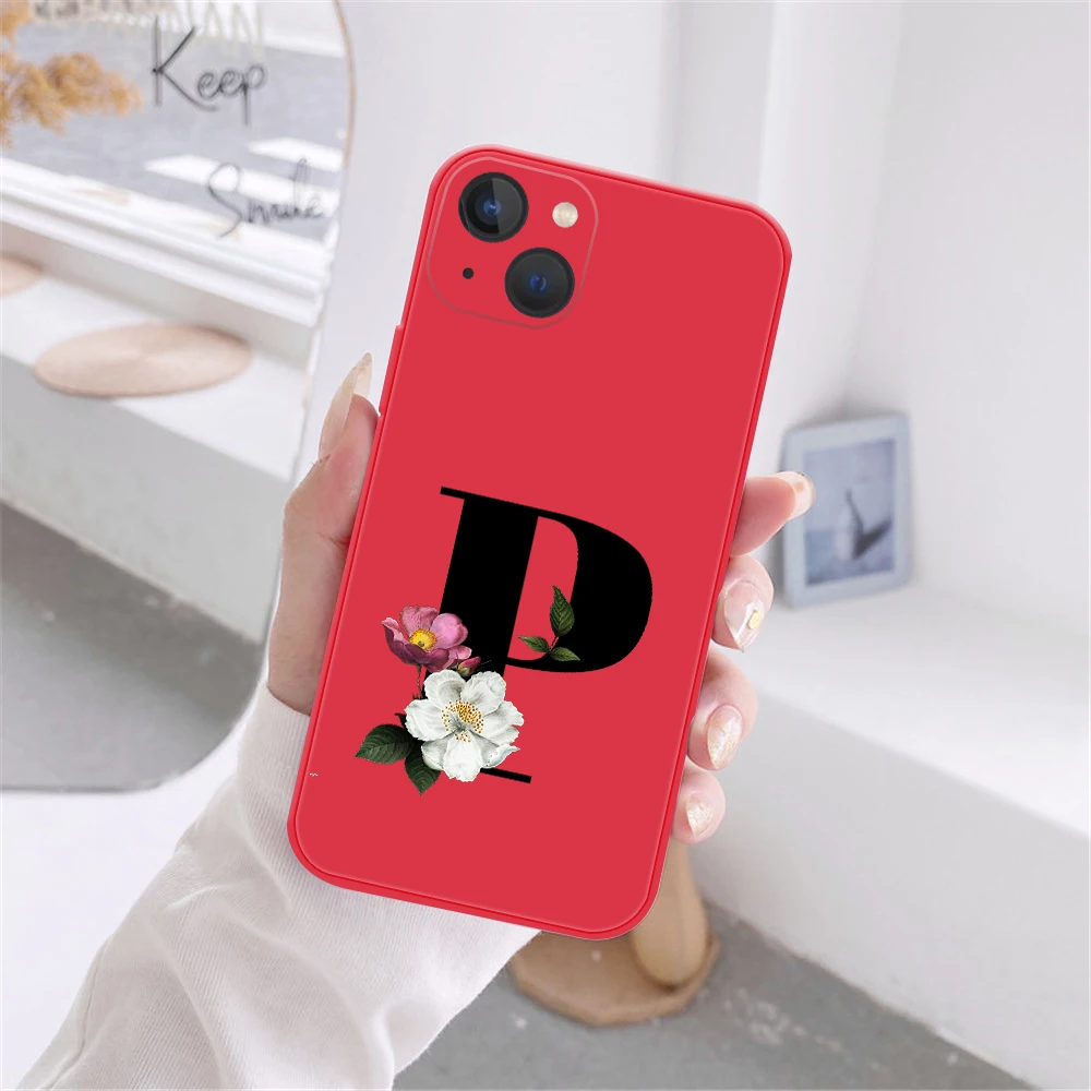 Модный силиконовый чехол для телефона с буквой A Z для iPhone 12 13 ProMax 12 13 mini Retro черный цветок китайский красный чехол-накладка (art.: 3920bc6a302bf) - 3920bc6a302bf